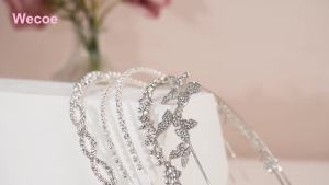 Wecoe 4 Pack Silver Rhinestone Headband Flower Girl Bridal Wedding Headband Crystal Headpiece Flower Leaf Butterfly Metal Headband Little Girls Kids Crown Tiara Hair Accessories For Women Girls Gifts