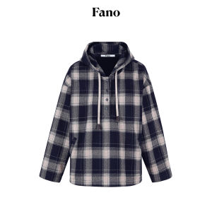Fano | Áo Hoodie Knit Plaid Phong Cách với Fleece Hỗn Hợp Ấm Áp