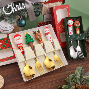 2PCS/4PCS Christmas Gift Cutlery Spoon Fork Set Elk Christmas Tree Decoration Dessert Spoon Fruit Fork Coffee Spoon Cutlery Gift