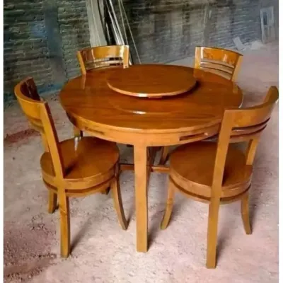 MEJA MAKAN BULAT PUTAR KAYU JATI JEPARA