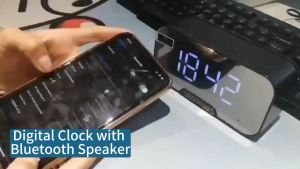 Bluetooth Speaker LED Digital Alarm Clock with Built-in FM Radio LED Mirror Snooze Wireless Subwoofe