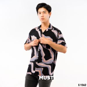 MUST Kemeja Pantai Printing Pria Wanita Motif Abstrak Vintage Casual Shirt Lengan Pendek Kekinian
