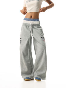 CTB Beer Captain American Style West Coast Patchwork Loose Wide Leg Dance Pants Womens Casual Straight Leg Sweatpants