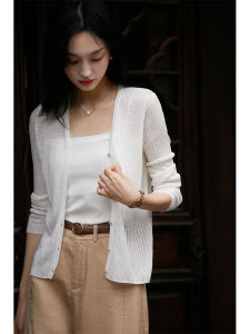 Xiao Han Ge Bamboo Fiber Knitted V-Neck Ice Silk Air Conditioning Sweater Lightweight Sun Protection Open Cardigan ZWD663785MG