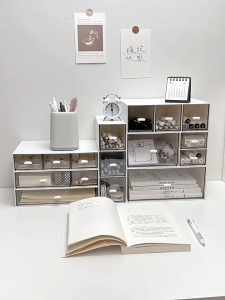 Desk Organiser Acrylic Stationery desktop Organizer Clear Drawer office Study Table Stackable Storage Box