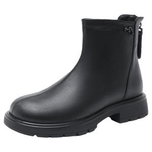 Josiny | Thick-soled Black Versatile Small-size Retro Chunky-heeled Short Boots