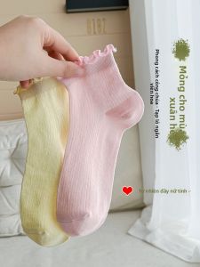 JINGCHI | Tất ngắn viền ren dễ thương mùa xuân hè cho nữ Tất cotton mỏng đến giữa bắp chân phong cách Nhật Bản Tất lưới thoáng khí