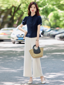 OUCAO | Casual Summer Two-Piece Set Shortsleeve Shirt and Wide Leg Pants Skirt