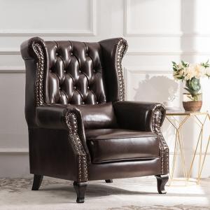 American Style Leather Tiger Chair Small Apartment Living Room Single Sofa Nordic Countryside High Back Leisure Chair Genuine Leather Sofa Chair