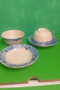 Combo 5 bộ đĩa lót chén phun xanh và chén cơm 11 cm
