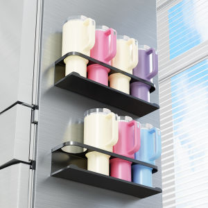 Magnetic Cup Holder Stylish Sports Water Cup Organizer Can Hold 3/4 Cups Magnetic Cup Rack for Refrigerator Side Suitable for Kitchen Gym Yoga Room Car Compatible with Stanley Cups