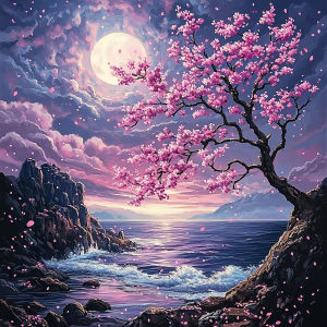 Jigsaw Puzzle 500/1024PCS Plum Blossom Tree River Landscape Scenery Art Brain Teaser Puzzle Calming Hobby Gift