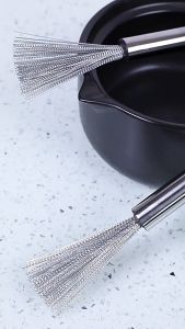 แปรงล้างจาน เหล็กกล้าไร้สนิม แปรงลูกลวดเหล็กพร้อมด้าม ฝอยขัดหม้อมีด้ามจับ