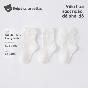 Usbettas | Vớ Dài Thoáng Khí Có Ren cho Bé Gái
