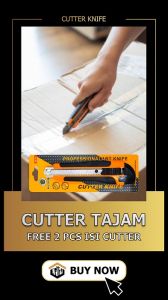 Pisau Cutter Original 100% - Kater Pisau Gagang Karet - Gratis 2 Isi Pisau