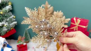 18Pcs Glitter Artificial Flowers Berry Bouquet Christmas Decor Xmas Tree Ornament for Home Decor New Year DIY Gift Accessories