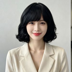 Slant bangs short curly hair fashion styling high temperature silk simulation hair