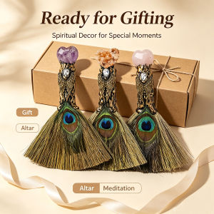 1PC Heart Shaped Crystal Magic Witch Broom Natural Amethyst Mini Broomstick Spiritual Divination & Energy Cleansing Ornament