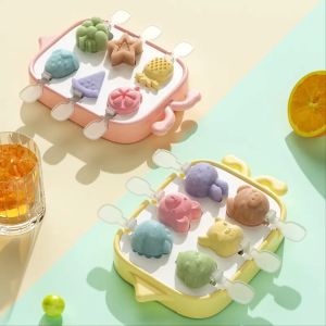 Cetakan Es Krim Animal 6 Stik Bahan Silicone / Ice Cream Mould Animal Shape Cetakan Es Krim Model Binatang Lucu Dengan Penutup / W 8594