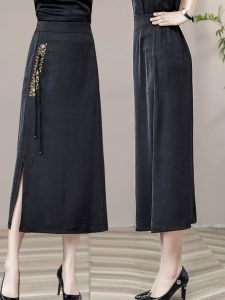 New Chinese Style High Waist Smooth Refreshing Breathable Asymmetrical Tassel Half Skirt Casual Skirts for Women