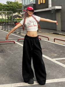 Quần Thể Thao Nữ American Drawstring Quần Dài Ống Rộng Thường Ngày Quần Dài Lót Lông Cừu Jazz Quần Dài Kéo Dài Mùa Thu Đông