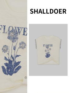 Shalldoer | Áo len dệt kim tay ngắn đính kim cương ren phong cách Hàn Quốc cho nữ mùa hè 2025 Áo sơ mi đa năng màu trơn dáng rộng