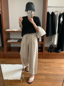 Quần Ống Đứng Họa Tiết Bướm Cỡ Lớn Cạp Cao Rộng Rãi Mùa Hè Cho Nữ Quần Ống Rộng Chín Điểm Phong Cách Nhật Bản