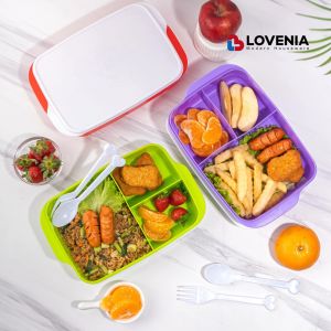 Lovenia Bento Box PP Tebal 3 Sekat Warna-Warni untuk Anak Sekolah