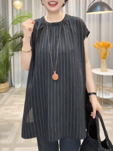 QINGNAER | Plus Size Casual Slimming Striped Shirt