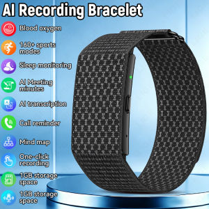 LIGE | AI Transcription Smart Wristband 1GB Storage AI Recording Heart Rate Monitor Call Reminder Bracelet Voice Recorder Smartwatch