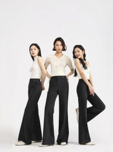 HIPPIE MISS | Custom Height Bohemian Style Wool Gray Loose Fit Flared Trousers
