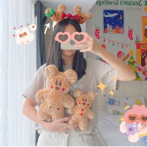 DisneyGingerbread Man Mickey Minnie Plush Toy Bag Pendant Stuffed Anime Biscuit Plushies Cuddly Cookie Doll Home Decor Xmas Gift
