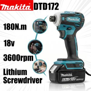 Makita | Makita DTD172 Cordless Brushless Electric Screwdriver 18V Battery 180N.m Impact Driver Electric Drill Home DIY Power Tool