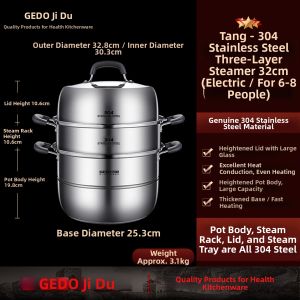 GEDO | Multi-layer Stainless Steel Steamer 3 Tiers