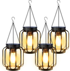 1/2/4PC Solar Powered Lantern Outdoor Solar Hanging Light with Hook Warm White Waterproof Solar Garden Lamp for Yard Porch Decor