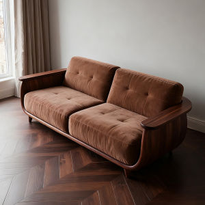 Modern Minimalist Black Walnut Wood Fabric Solid Wood Sofa Living Room High-End Feelings No Storage Space Customizable