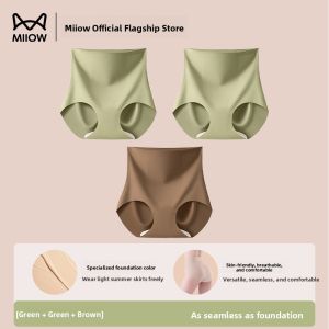 miiow | High Waist Pure Cotton Antibacterial Ice Silk Womens Triangle Panties Seamless Comfortable Underwear For Young Ladies