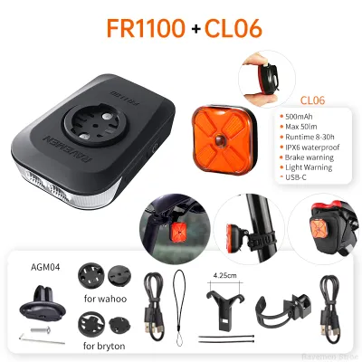 RAVEMEN FR1100 Bike Headlight 1100lm LED Bicycle Light IPX4 Waterproof Auto On/Off Garmin Mount