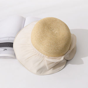 Womens Summer Sun Hat UV Protection Foldable Breathable Grass Hat Small Bow Knot Face Slimming Casual Style Outing Cap