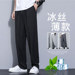 Summer Thin Pants Mens Trendy Loose Plus Size Ice Silk Casual Pants Drop Drooping Straight Stretch Quick-Drying Long Pants