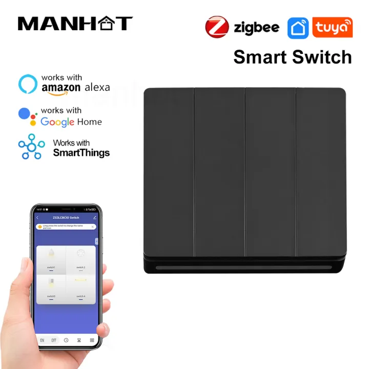 Manhot Tuya Smart EU Zigbee Button Switch No Capacitor Required 1/2/3/4 Gang Wall Light Switch For Alexa Google Home SmartThings