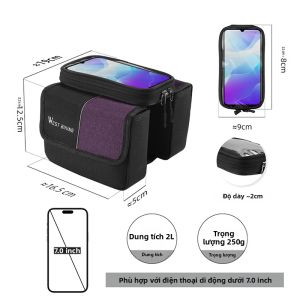 West Biking | WEST BIKING 3-IN-1 Túi Đựng Xe Đạp Top Tube Tương Thích Màn Hình Cảm Ứng Giá Đỡ Điện Thoại Cho Điện Thoại Dưới 7 Inch Phụ Kiện Xe Đạp Bằng Vải Oxford Màu Đen