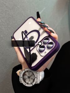 DAIMANG | Foldable Stand Magnetic Phone Case with Full Protection and Lens Protector for iPhone 14 Pro Max 16 Pro 15 14 Plus 13p Purple 12