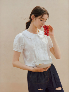 INMAN | French Lace Peter Pan Collar Short Sleeved Blouse