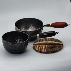 Handmade Hand Hammered Thickened Long Handle Iron Wok Deep Fry Pan Pure Iron Milk Pan Chinese Style Kitchen Cooking Utensil