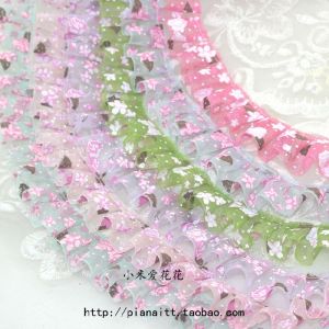 ริบบิ้นผ้าตาข่ายลายดอกไม้ขนาดเล็ก 2.5 ซม. DIY อุปกรณ์ตกแต่งผม กระโปรงและแขนต่อผ้าปะติดปะต่อกันสำหรับตุ๊กตาแฮนด์เมด