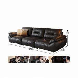 Pashaman | Genuine Leather Sofa Modern Minimalist Style Black