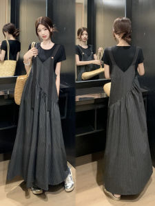 Laid-back Style Long Korean Design Womens plus Size Dress Set Loose Fit Summer Casual High Waist A-line Skirt Two-Piece Set