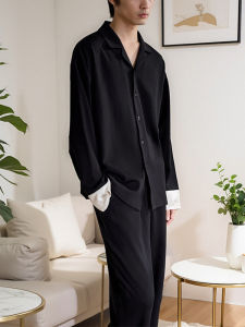 ชุดนอนผู้ชายคอตตอนโมดอลแขนยาวฤดูใบไม้ร่วง ชุดนอนผู้ชาย ชุดอยู่บ้าน 2 ชิ้น คอตตอนแท้ แขนยาว ฤดูใบไม้ร่วง ฤดูใบไม้ผลิ ฤดูหนาว