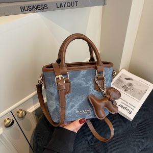 Retro Denim Bucket Bag Womens Handbag Small Carryall Commuter Crossbody Bag Fashionable Versatile Daily PU Leather Handbag